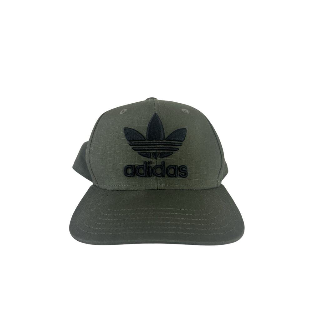 Adidas Olive Green Snap Back Cap Hat Black Logo Cotton OSFM